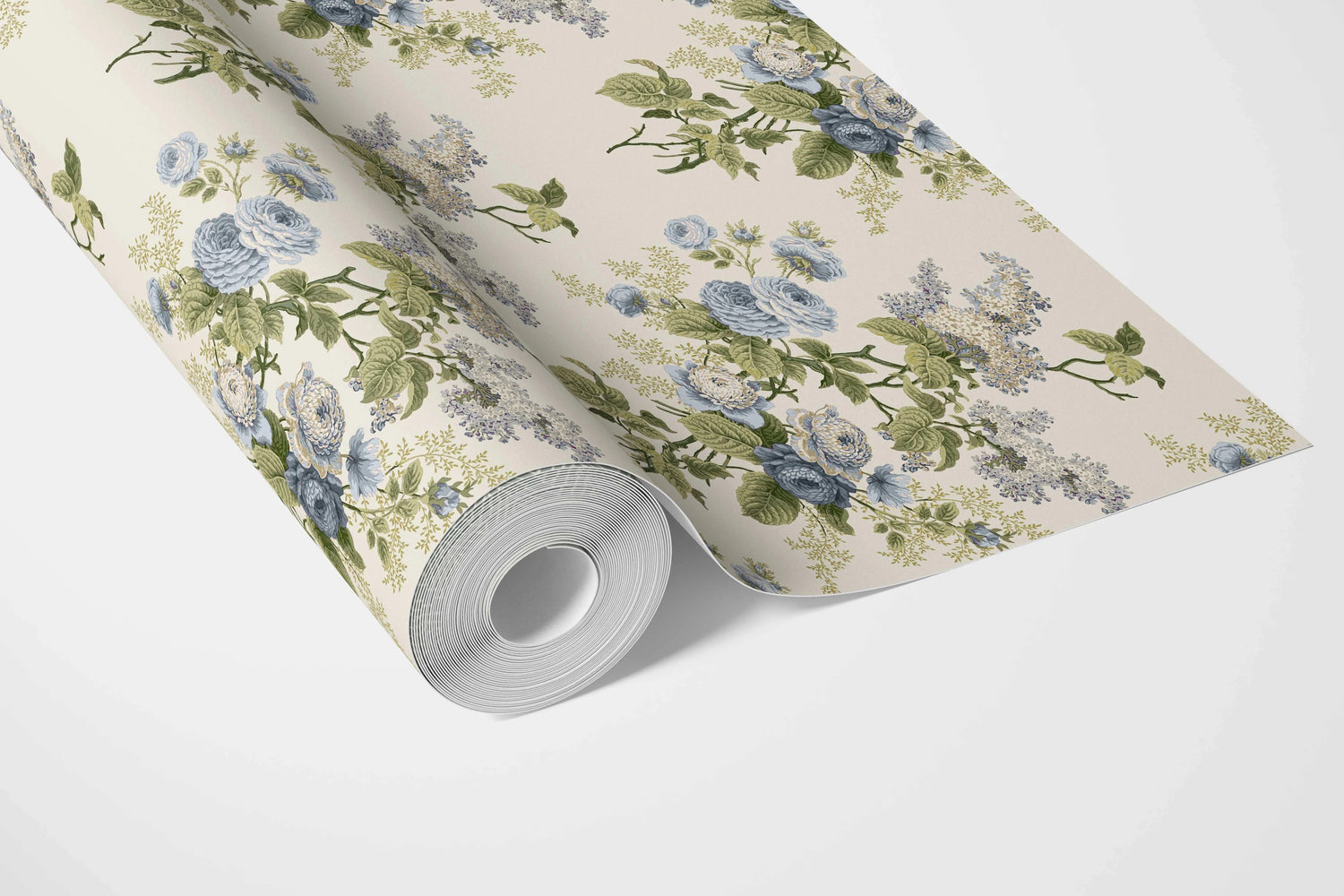 English Floral Print Bathroom Wallpaper (Cream/ Blue/ Green)