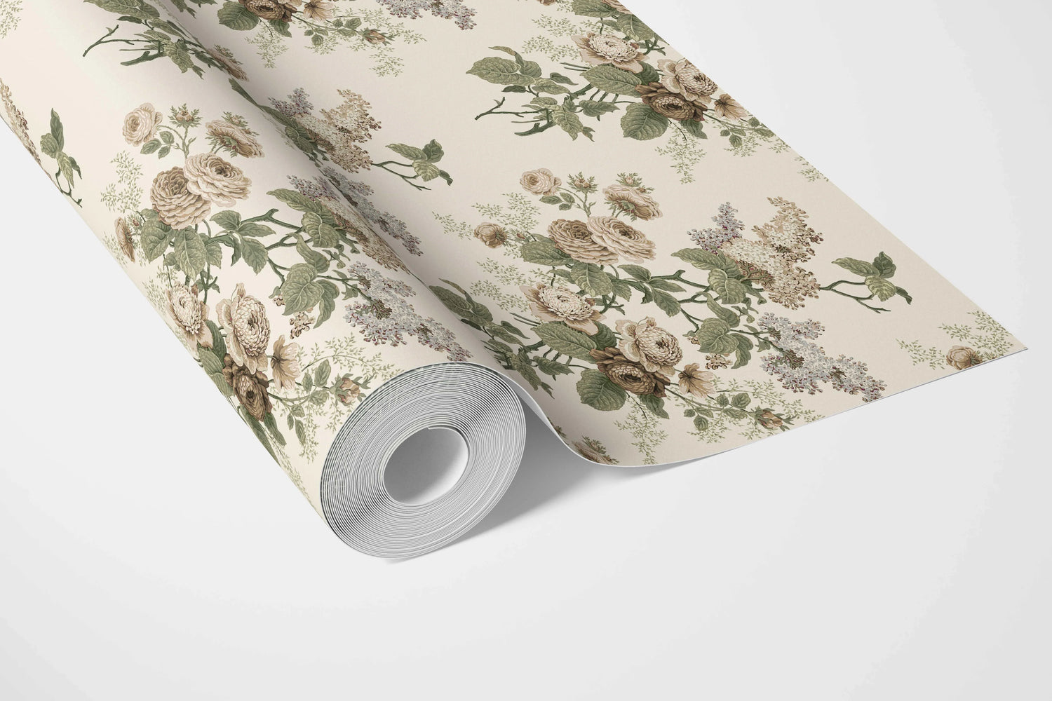 English Floral Print Bathroom Wallpaper (Cream/ Beige/ Brown/ Green/ Gray)