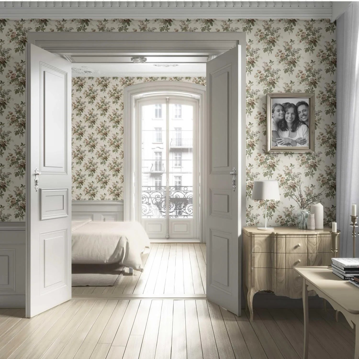 English Floral Print Living Room Wallpaper (Cream/ Beige/ Brown/ Green/ Gray)