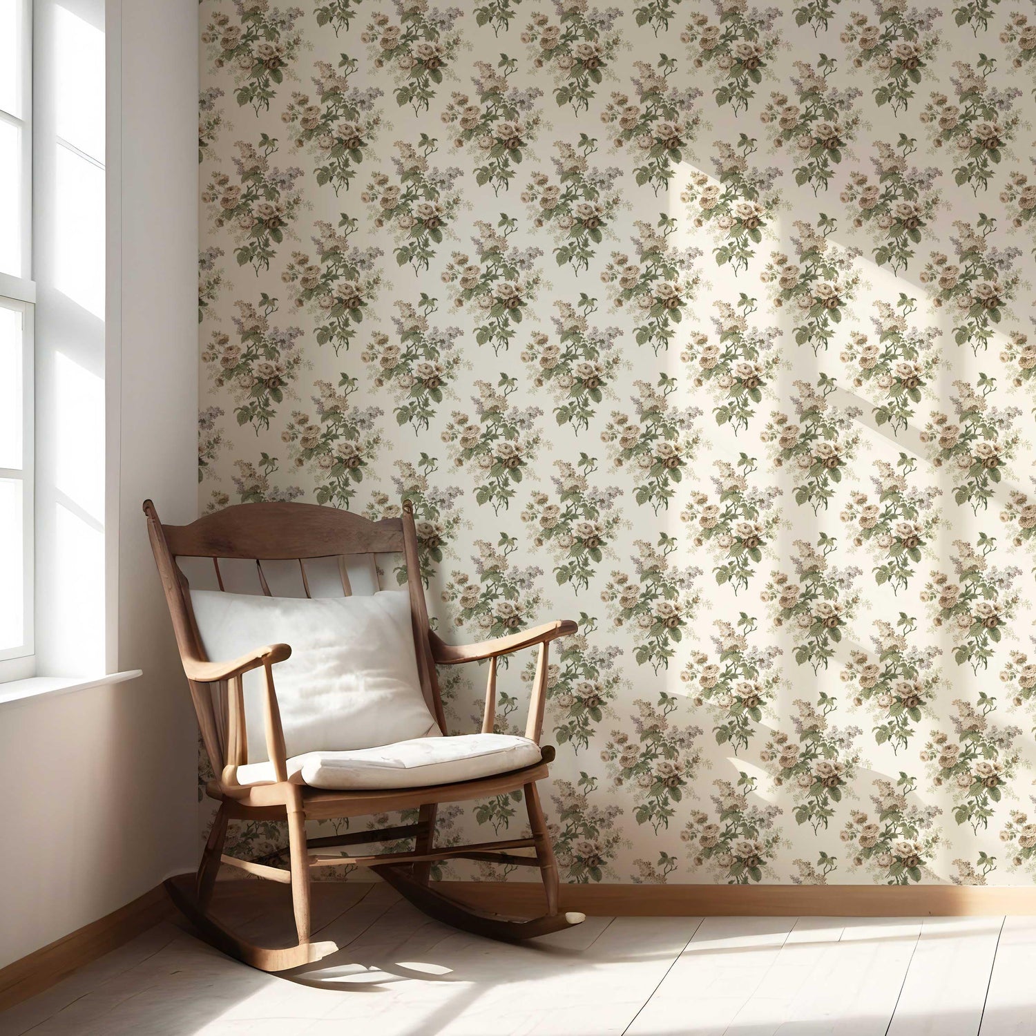 English Floral Print Nursery Wallpaper (Cream/ Beige/ Brown/ Green/ Gray)