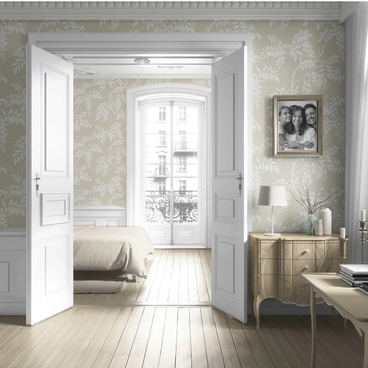 Neutral Floral Vine/ Botanical Living Room Wallpaper (Beige/ Cream/ Warm Grey)