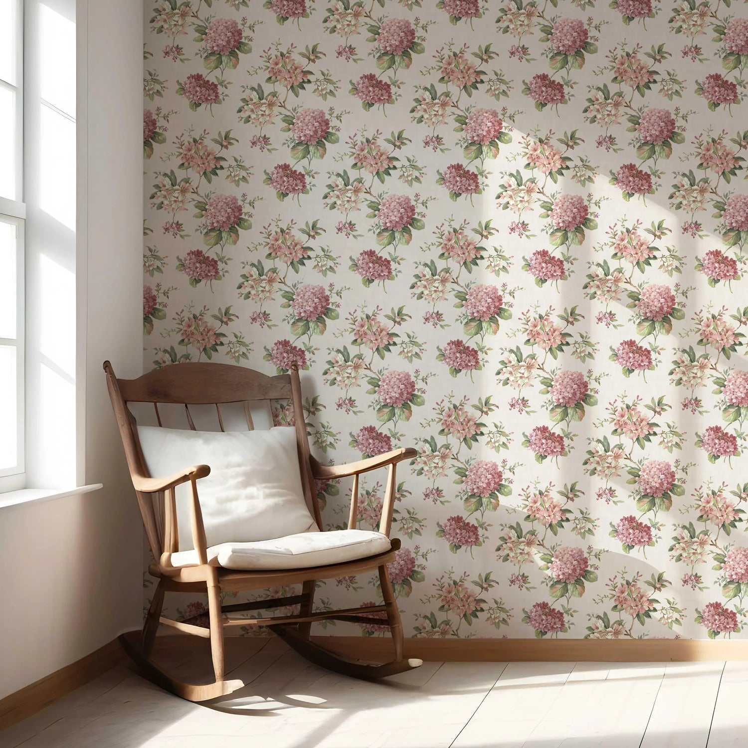 Modern Floral Block Print Nursery Wallpaper (Blush Pink/ Green)