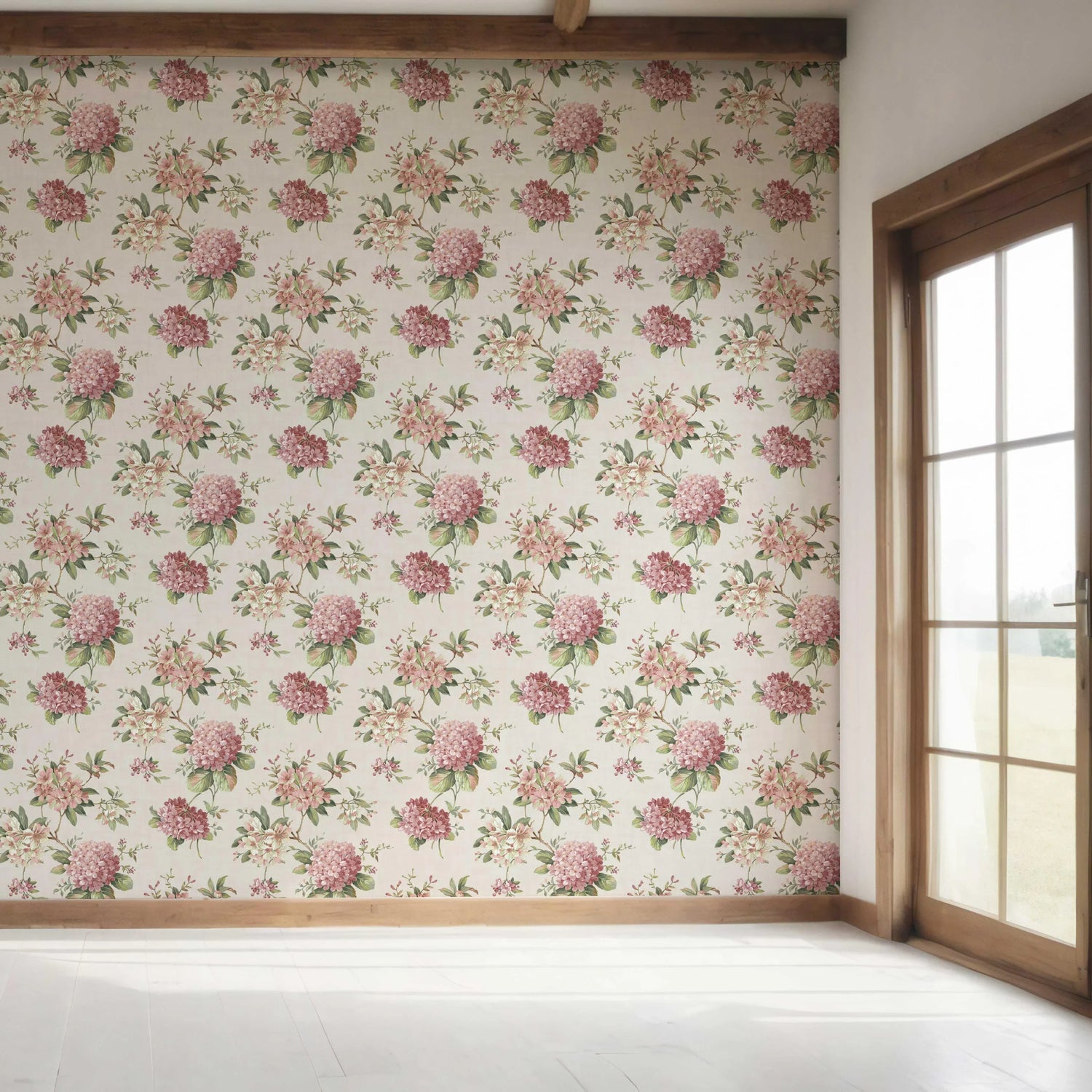 Modern Floral Block Print Bedroom Wallpaper (Blush Pink/ Green)