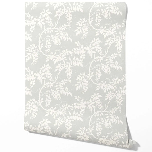 Neutral Floral Vine/ Botanical Traditional Wallpaper (Dove Gray/ Off-White)