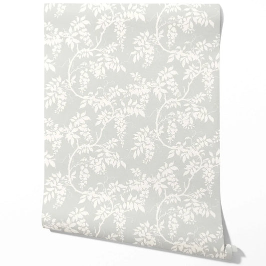 Neutral Floral Vine/ Botanical Traditional Wallpaper (Dove Grey/ Off-White)