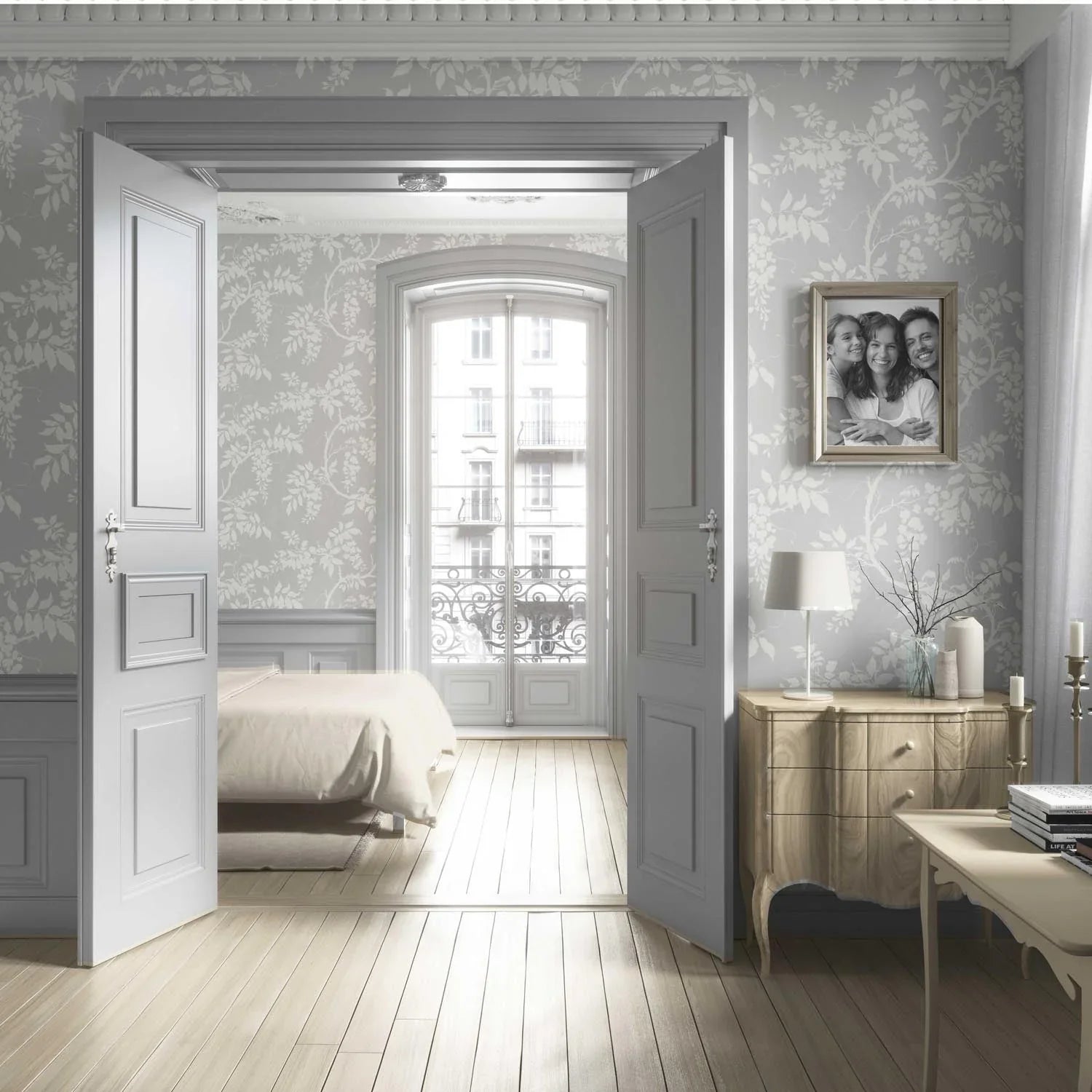 Neutral Floral Vine/ Botanical Living Room Wallpaper (Dove Grey/ Off-White)