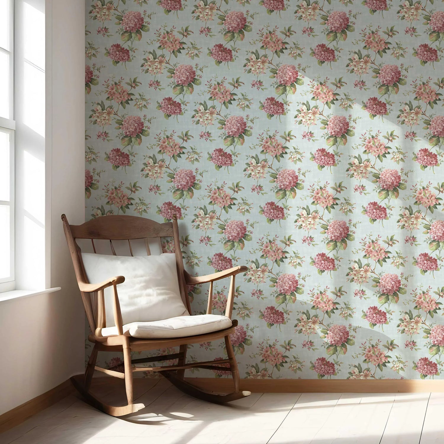 Modern Floral Block Print Nursery Wallpaper (Blue/ Pink/ Green)