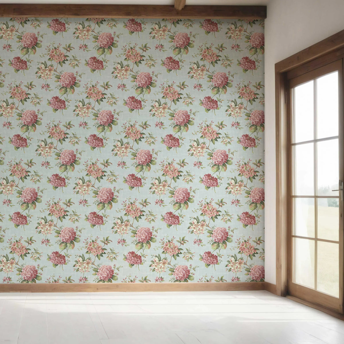 Modern Floral Block Print Bedroom Wallpaper (Blue/ Pink/ Green)