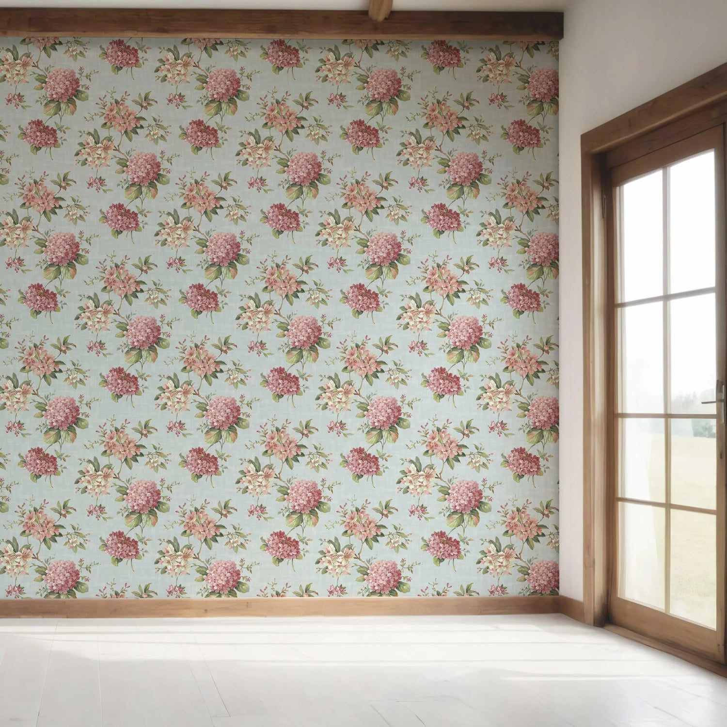 Modern Floral Block Print Bedroom Wallpaper (Blue/ Pink/ Green)