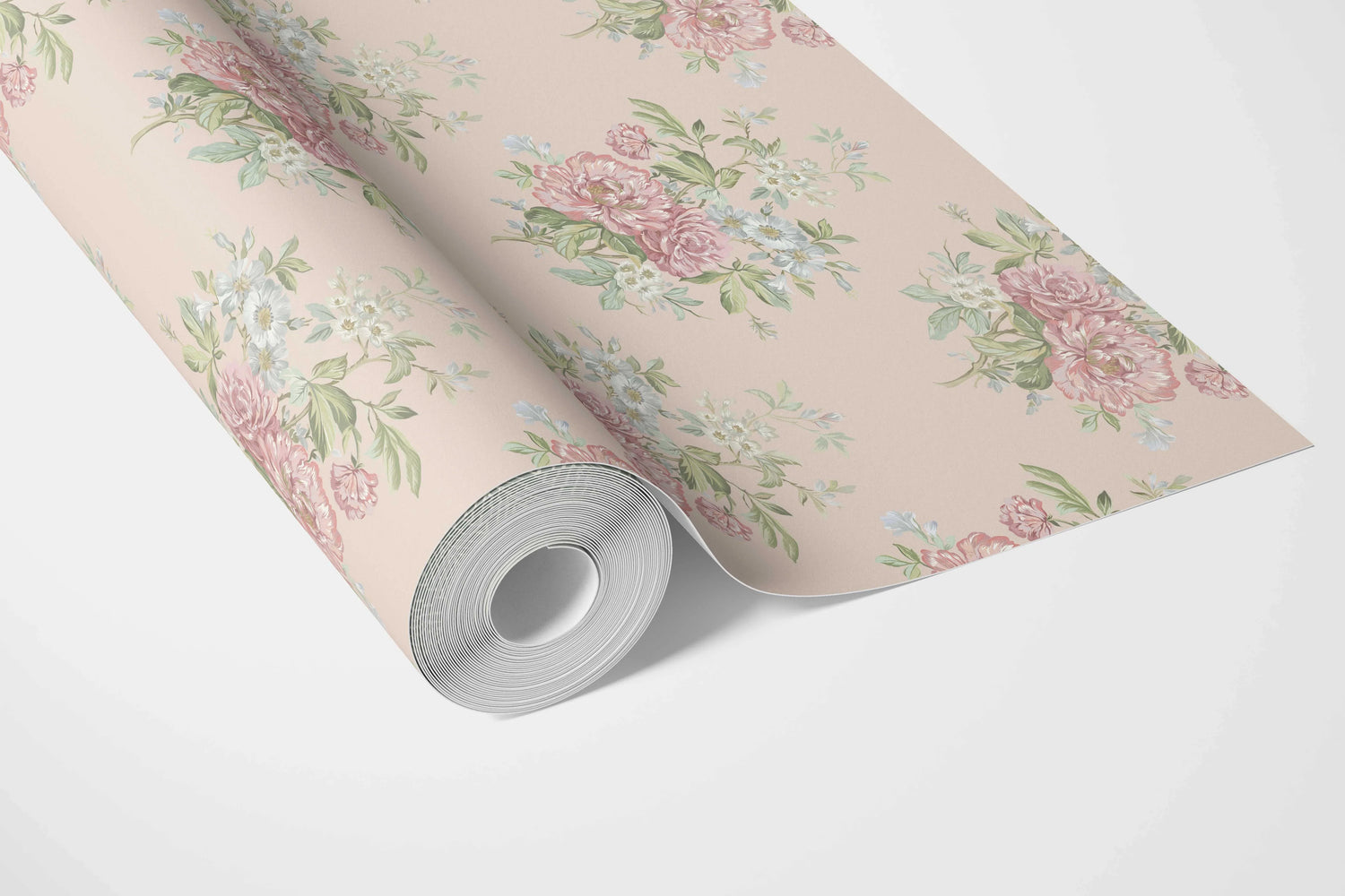 Floral Block Print Bathroom Wallpaper (Blush Pink/ Blue/ Green)