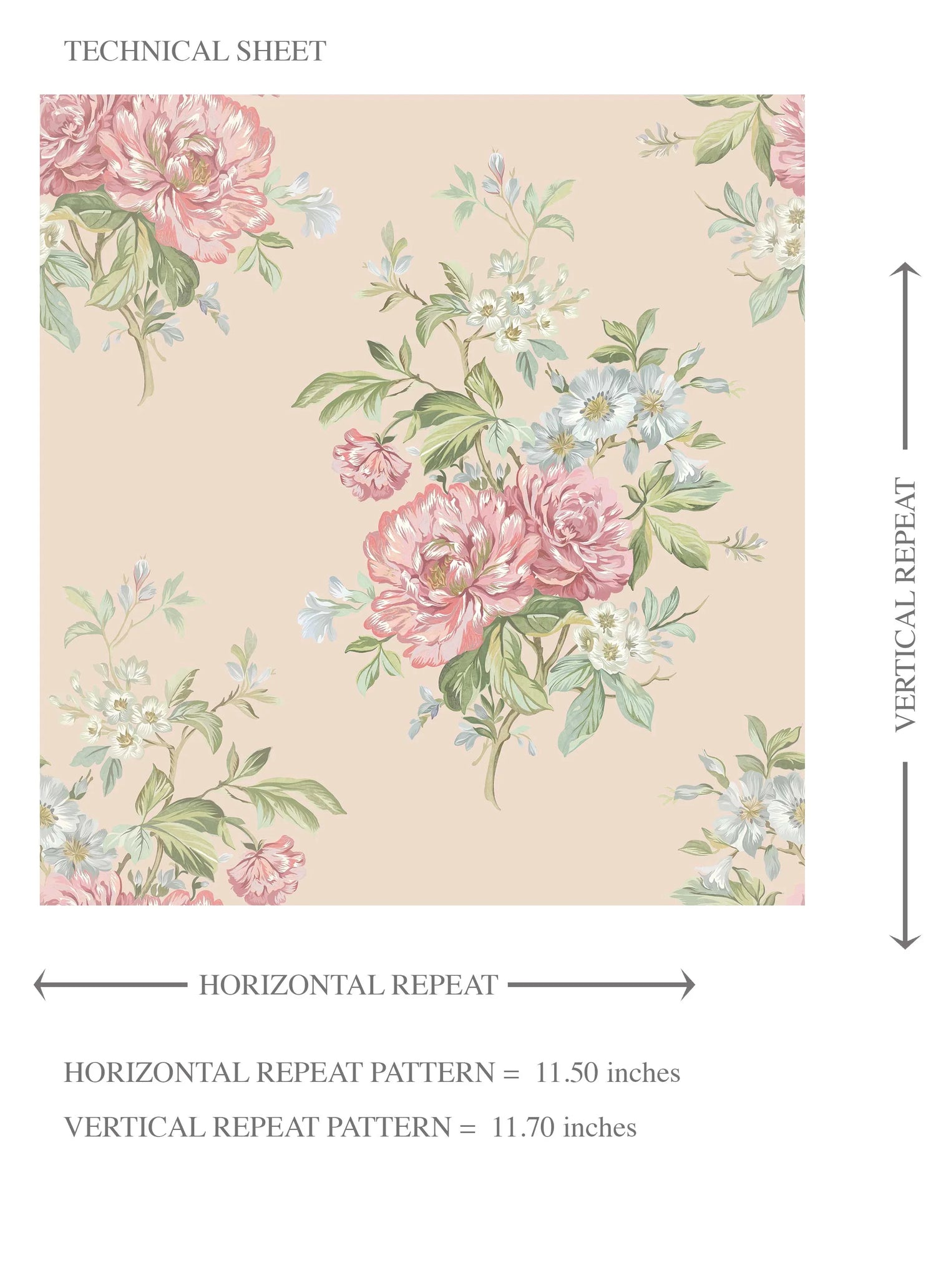 Floral Block Print Kids Room Wallpaper (Blush Pink/ Blue/ Green)