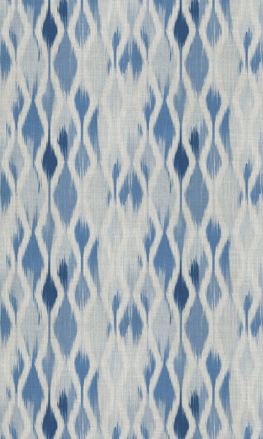 Ikat-Style Fabric Material By the Metre (Eggshell White/ Blue)