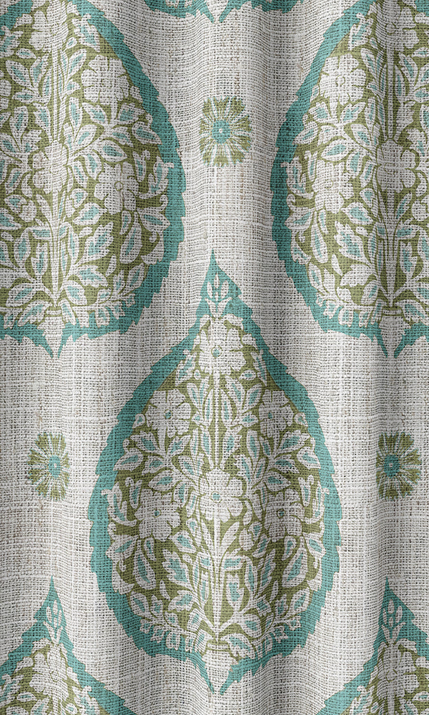 Paisley Flat, Plain, Fake, Faux, European Relaxed Roman Blinds (Blue/ Green)