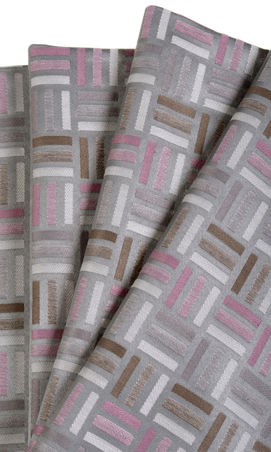 Geometric Home Décor Fabric Sample (Pink/ Grey/ Brown)