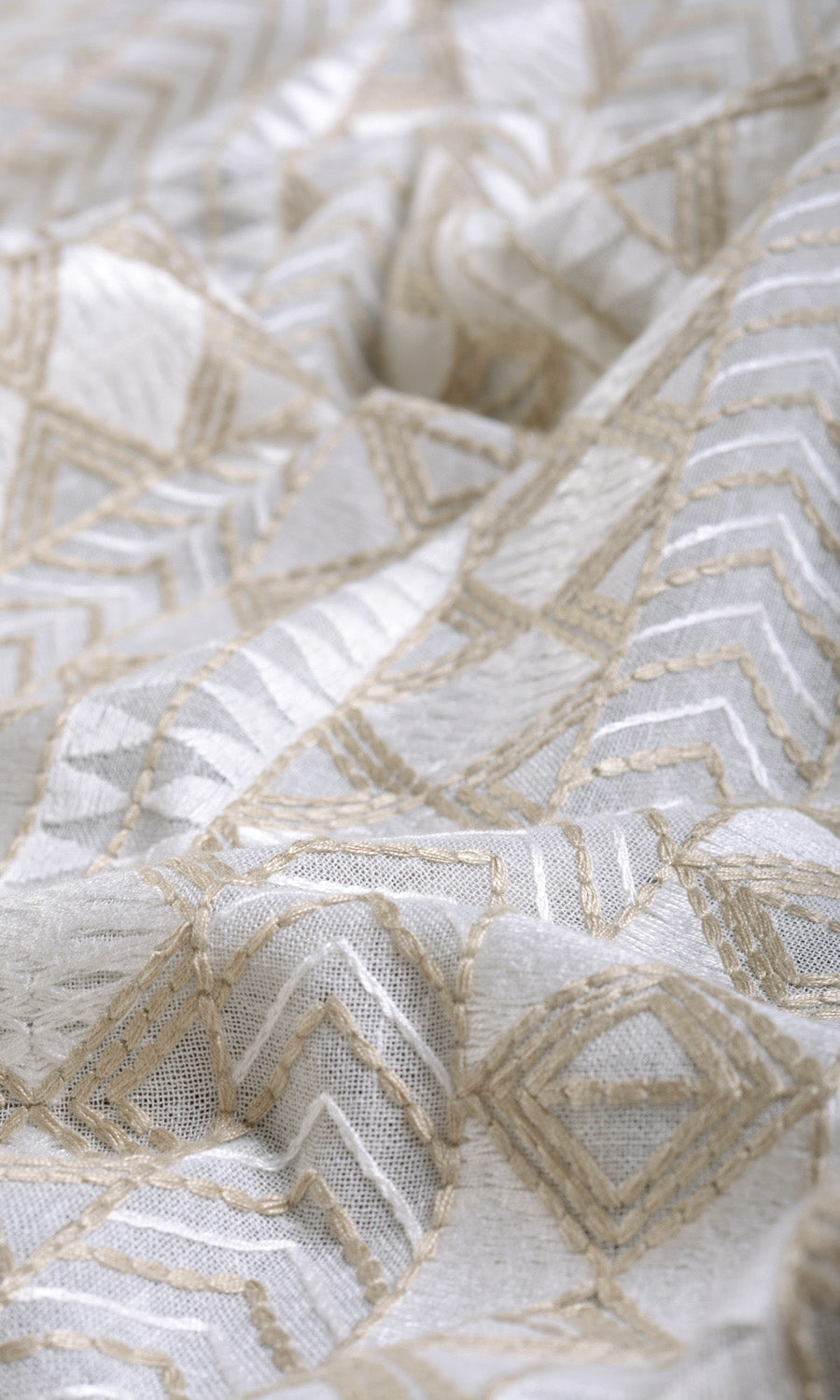 Geometric Patterned Sheer Fabric By the Metre for Roman Blinds & Shades (White/ Beige)