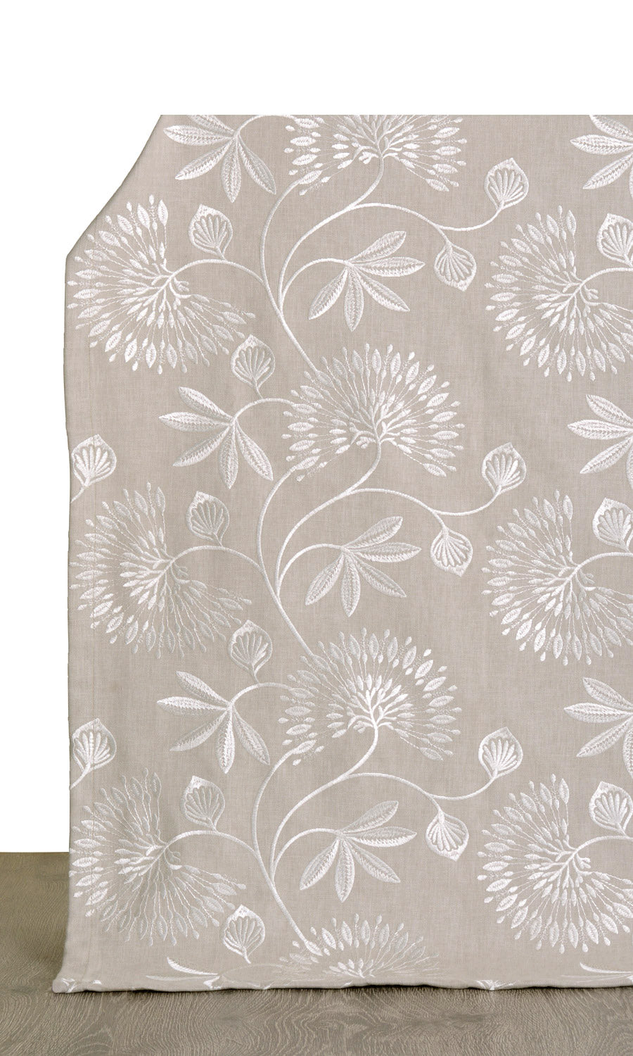 Floral Embroidered Poly-Cotton Window Treatments Fabric Sample (Beige)