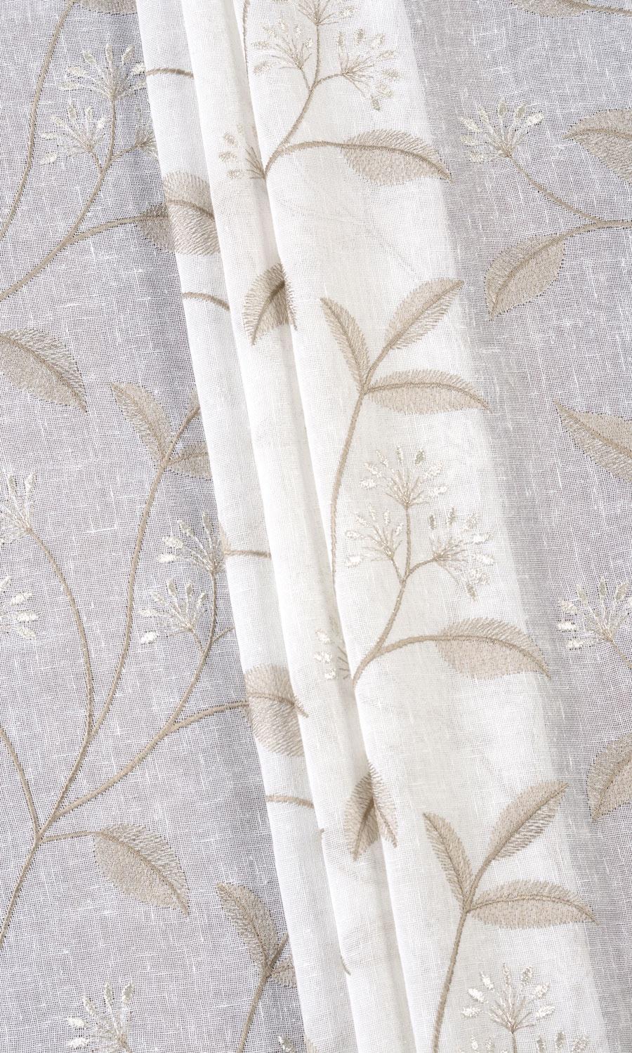 Floral Sheer Home Textile Fabric Material By the Metre (White/ Brown)