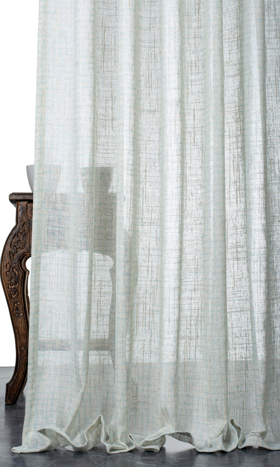 Sheer Linen Checked Window Treatments Fabric By the Metre (Light Blue)