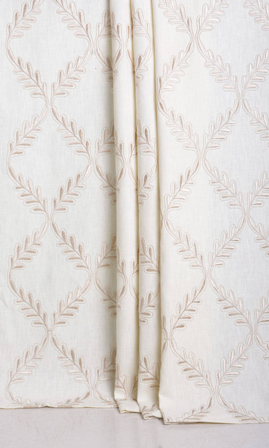 Poly-Linen Embroidered Window Treatments Fabric Sample (White/ Cream)