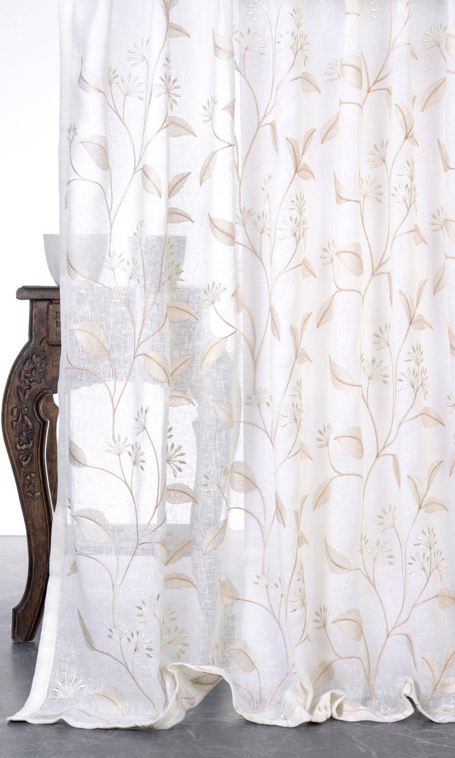 Sheer Floral Embroidered Blinds (White/ Beige)