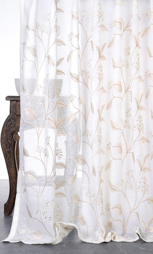 Sheer Floral Embroidered Blinds (White/ Beige)
