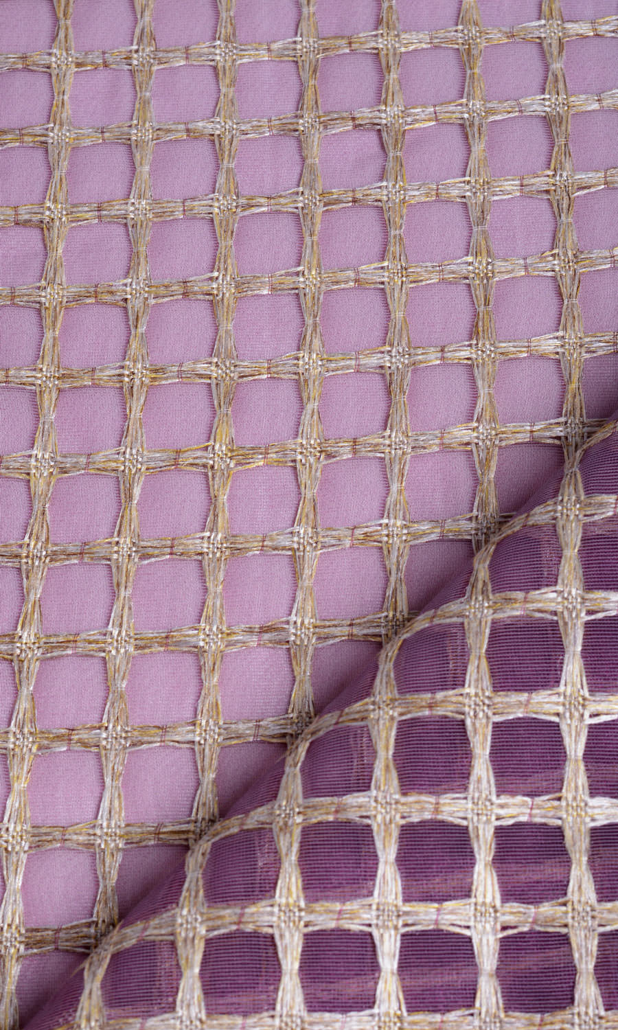 Embroidered Check Sheer Flat, Plain, Fake, Faux, European Relaxed Roman Blinds (Purple and Gold)