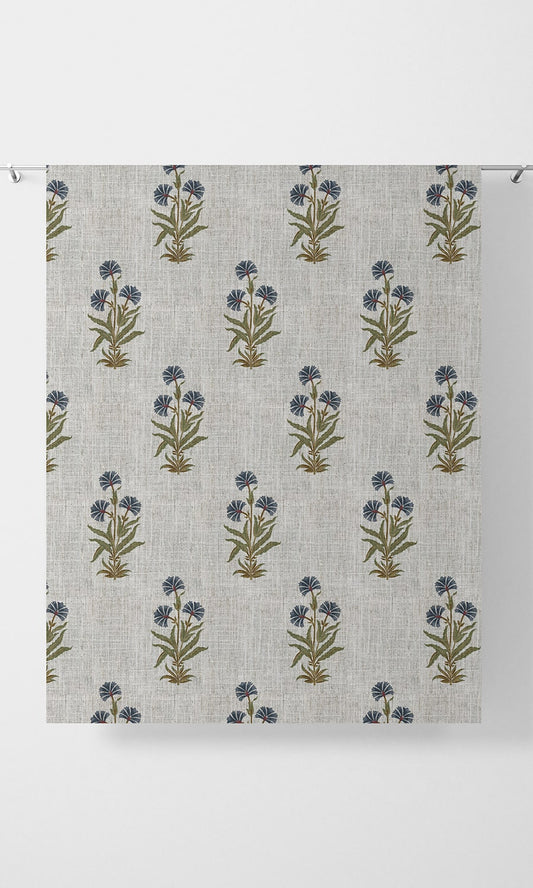 Floral Home Décor Fabric By the Metre (White/ Navy Blue/ Green)