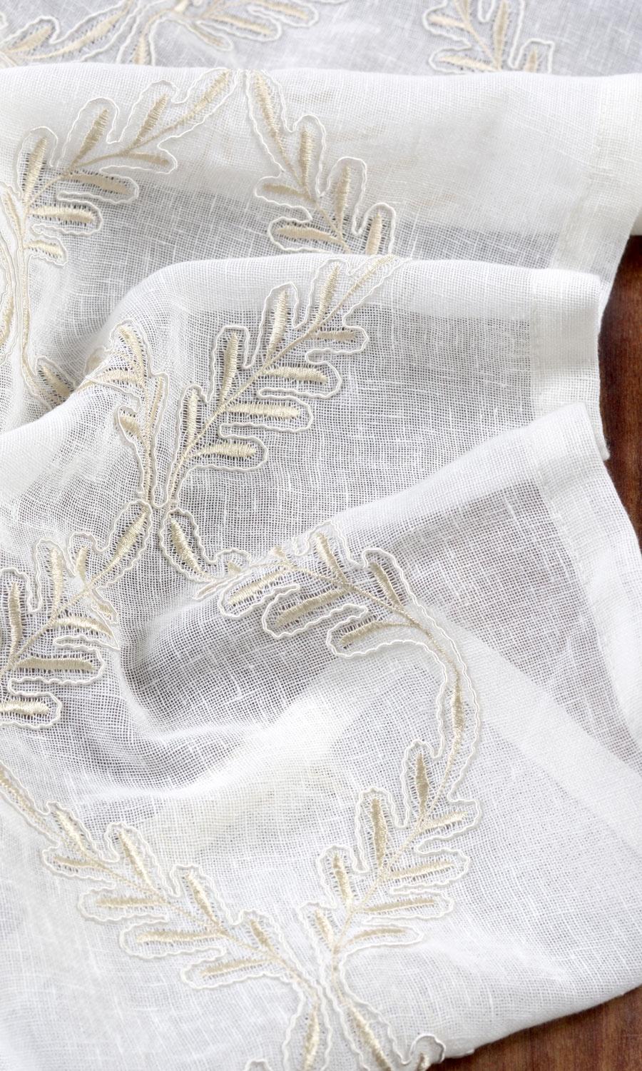 Sheer Floral Embroidered Shades (White/ Beige) Extra Long Short Wide