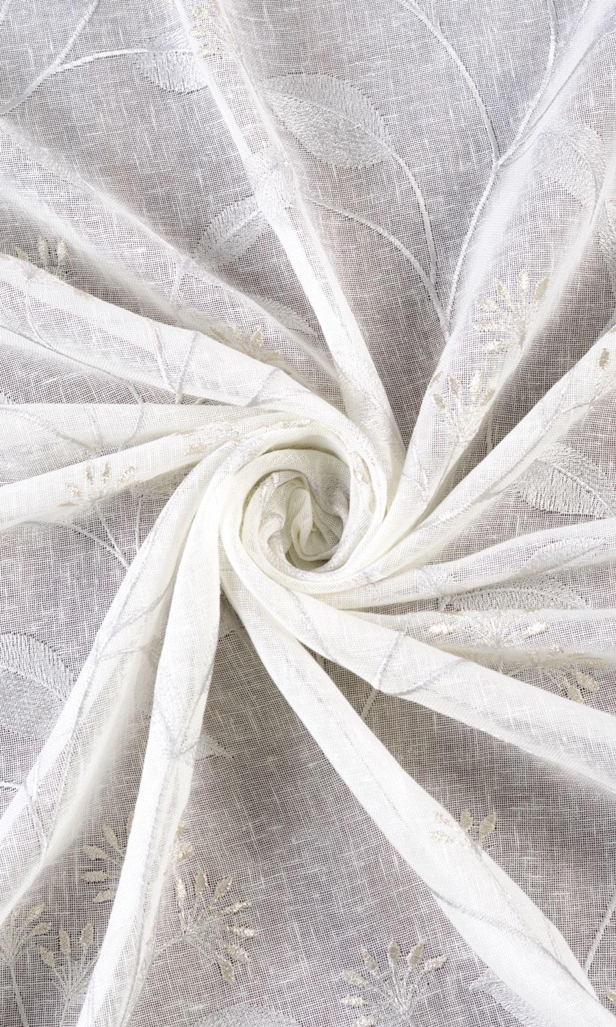 Sheer Floral Embroidered Free Fabric Material Sample (White/ Cream)