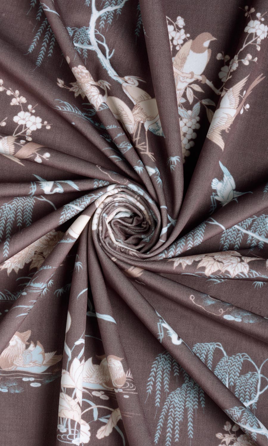Chinoiserie Toile Velvet Fabric By the Metre for Roman Blinds & Shades (Deep Wine/ Brown)