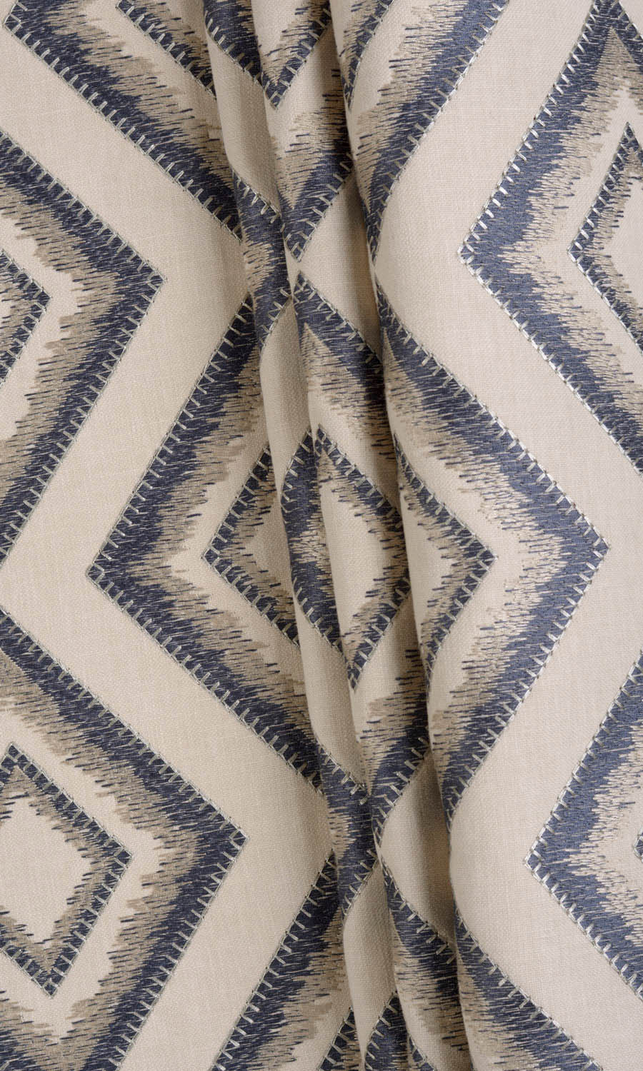 Embroidered Blinds (Oyster Beige/ Navy Blue) Extra Long Short Wide