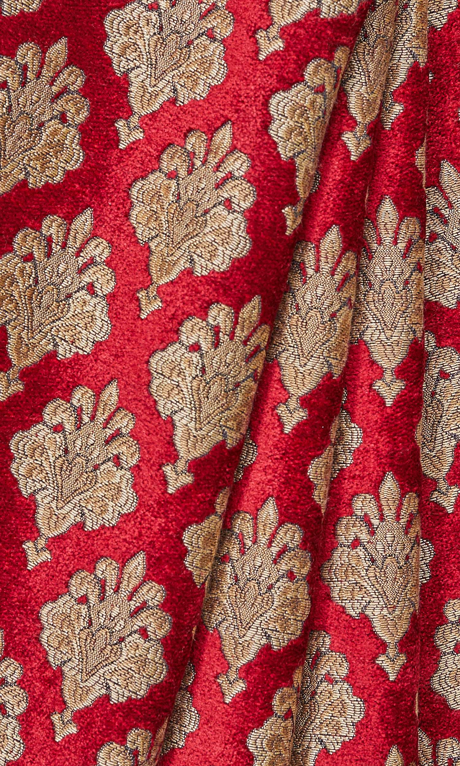Floral Velvet Window Treatments Fabric By the Metre (Beige/ Brown/ Red)