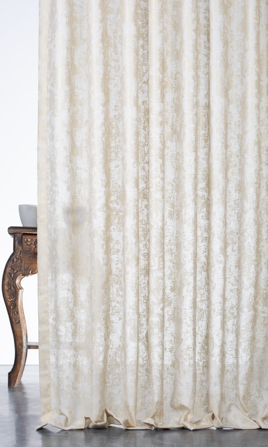 Metallic Print Semi-Sheer Window Treatments Fabric By the Metre (Cream/ Gold)