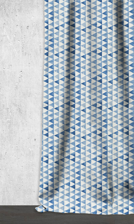 Triagonal Print Home Décor Fabric By the Metre (Eggshell White/ Blue)