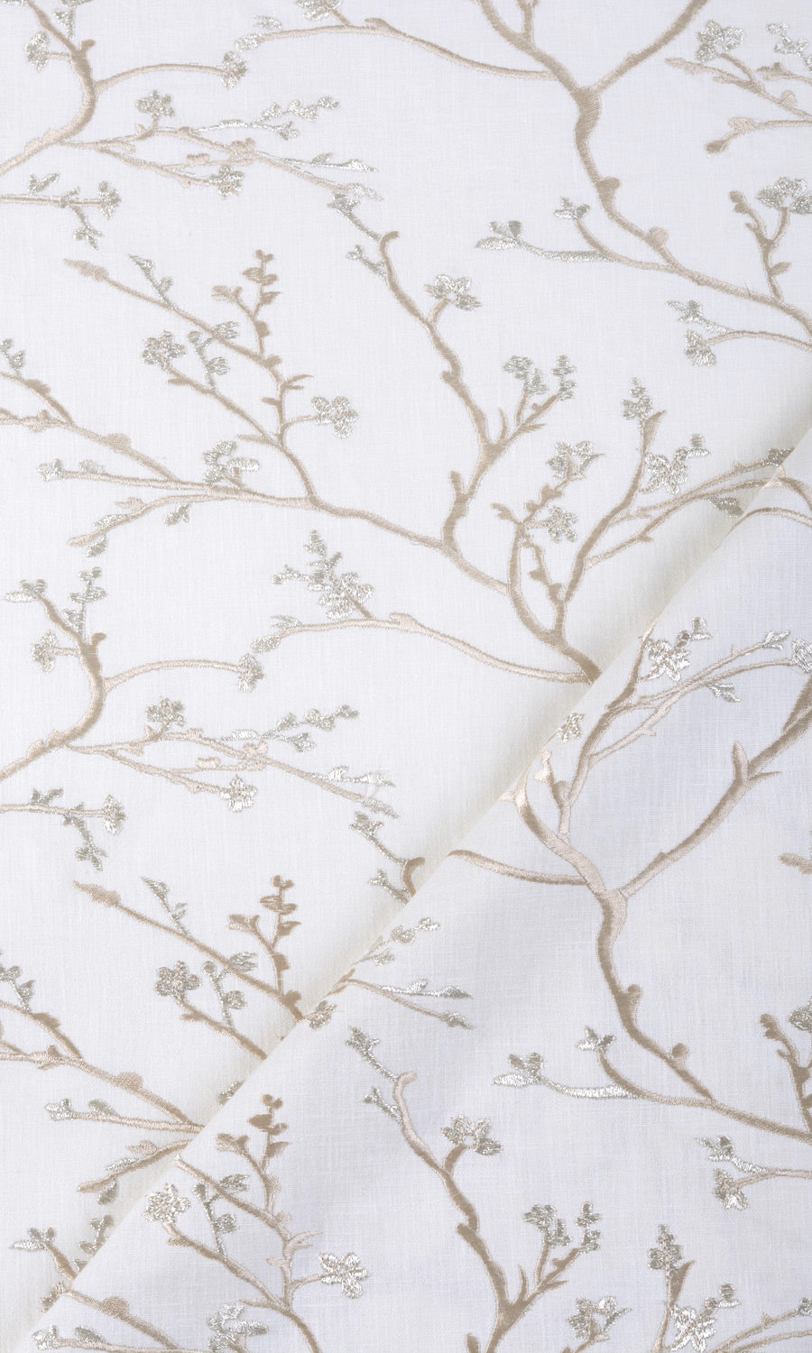 Floral Vine Print Embroidery Window Treatments Fabric Sample (White/ Beige)