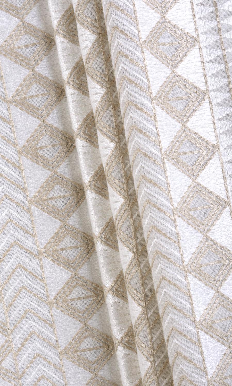 Geometric Patterned Sheer Home Textile Fabric Material Sample (White/ Beige)