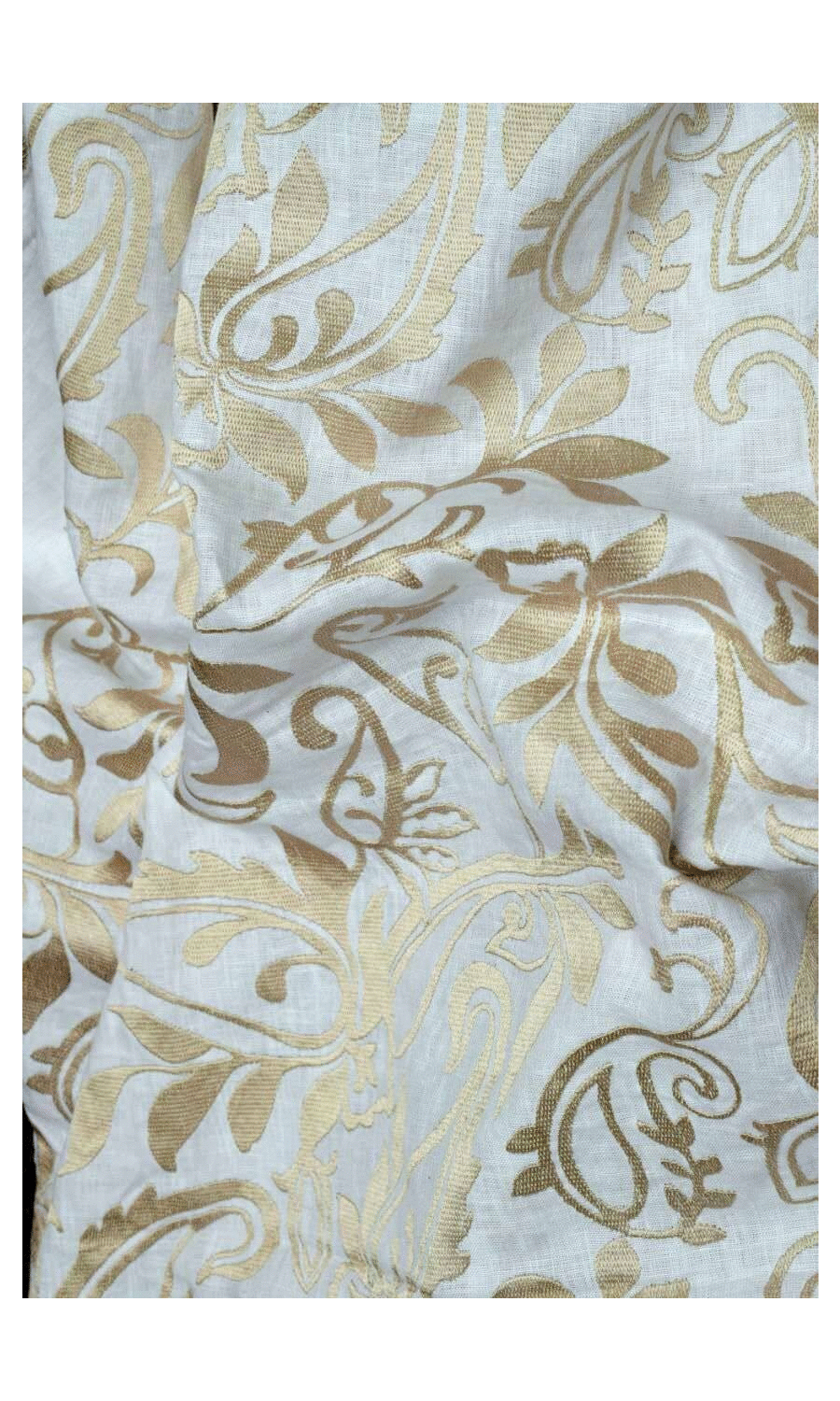 Floral Embroidered Linen Flat, Plain, Fake, Faux, European Relaxed Roman Blinds (White/ Ivory)