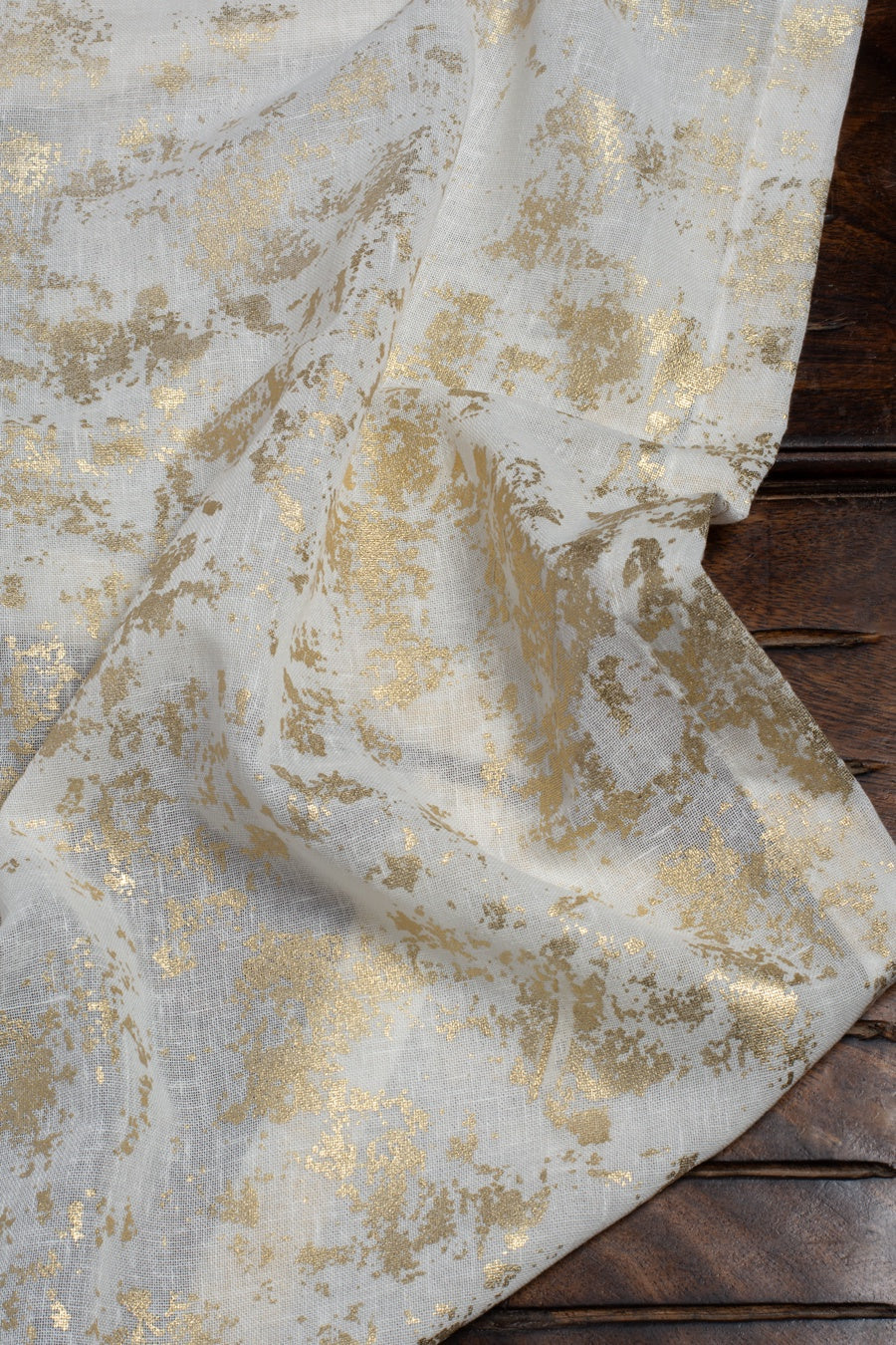 Metallic Print Semi-Sheer Window Treatments Fabric By the Metre (Cream/ Golden)