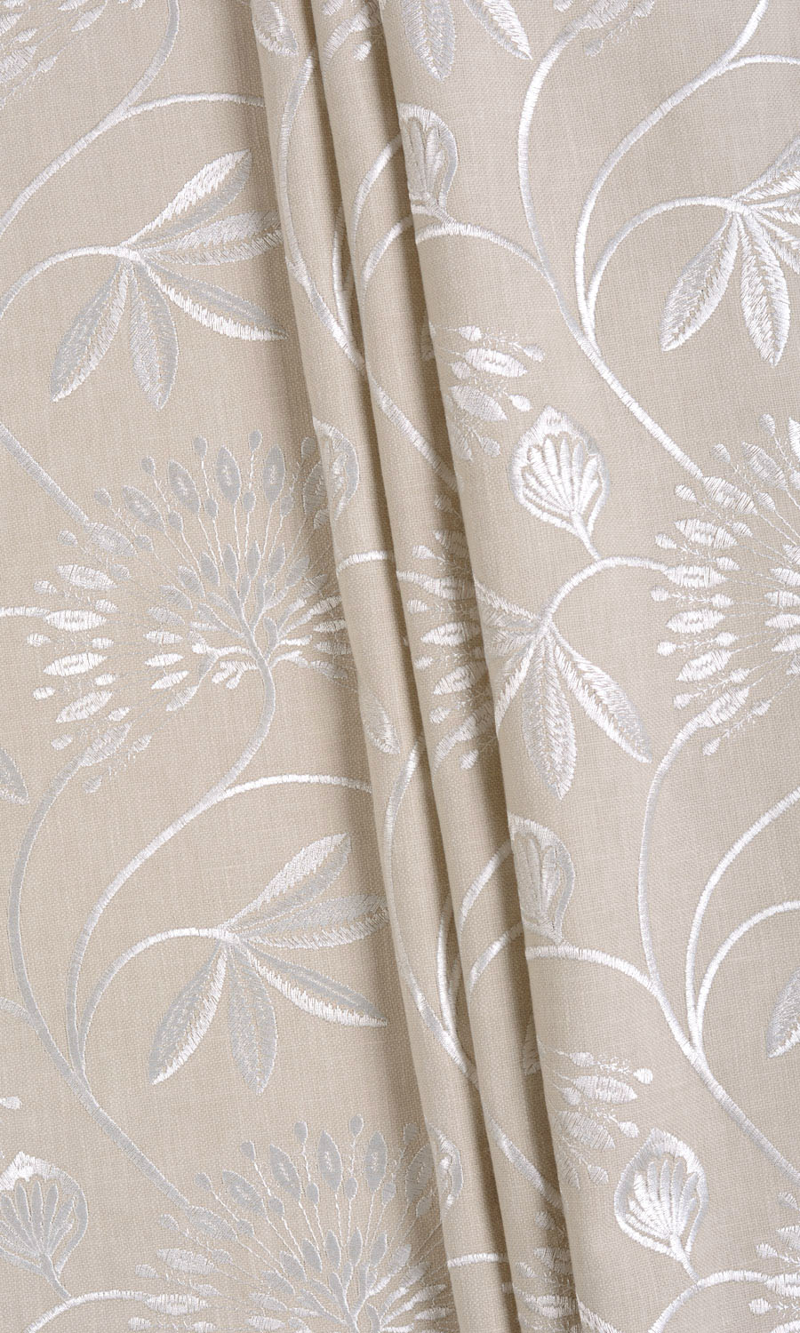 Floral Embroidery Free Fabric Material Sample (Beige/ White)