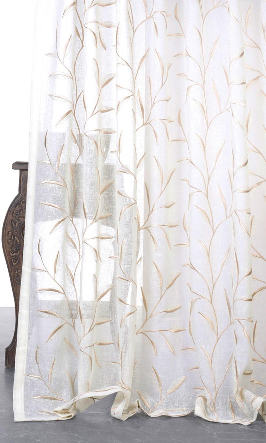 Sheer Floral Home Décor Fabric By the Metre (White/ Beige)