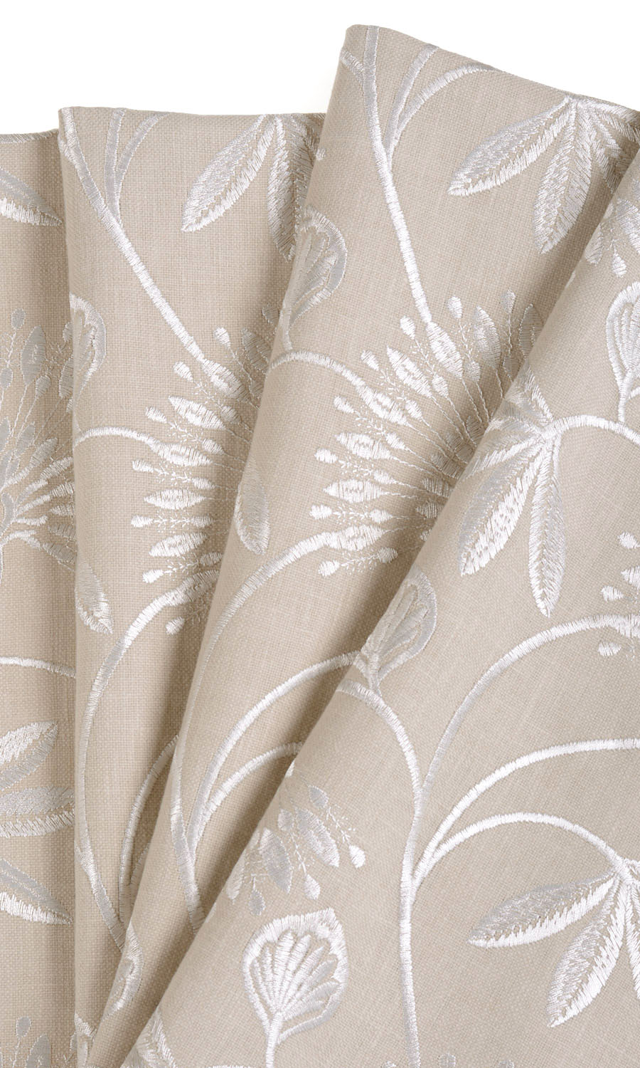 Floral Embroidery Home Textile Fabric Material By the Metre (Beige/ White)