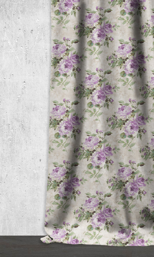 Dimout Floral Home Décor Fabric Sample (Purple/ Ivory/ Grey)