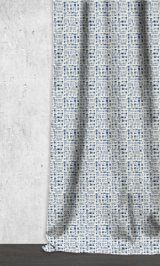 Abstract Print Home Décor Fabric Sample (Eggshell White/ Blue)