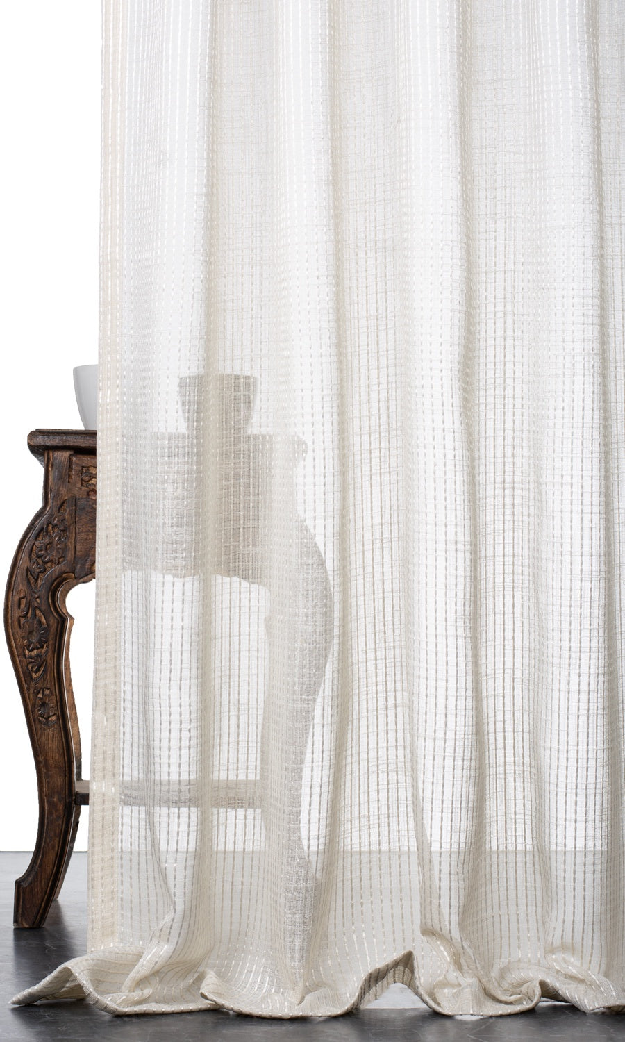 Embroidered Striped Sheer Shades (Creamy Beige) for Living, Bedroom, Kitchen, Bathroom