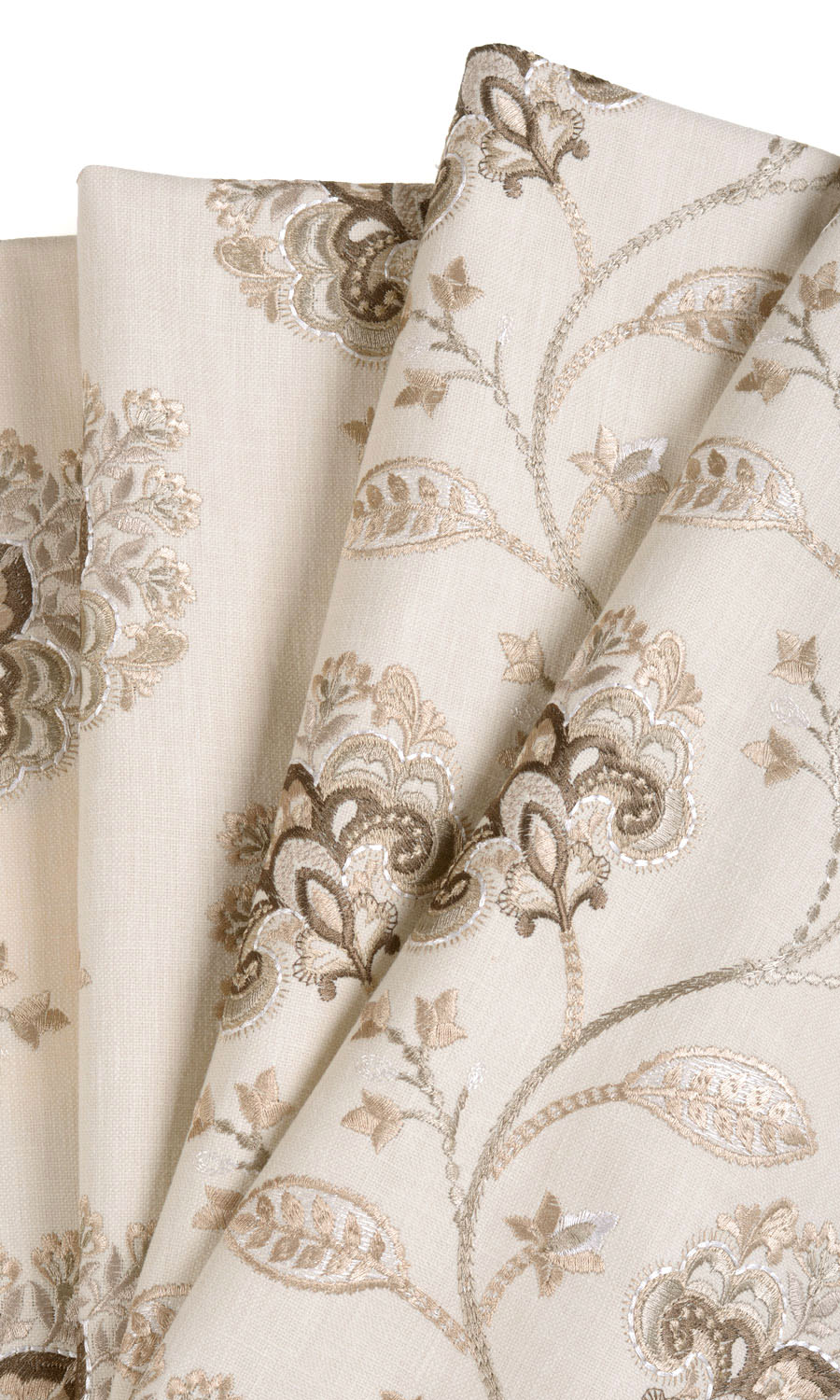 Vine Embroidered Home Textile Fabric Material By the Metre (Latte Beige/ Brown)