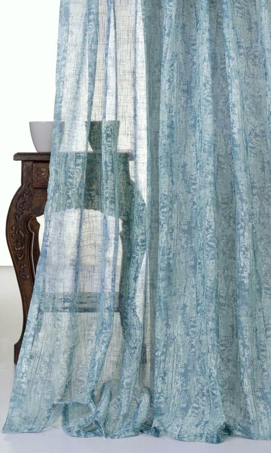 Textured Sheer Flat, Plain, Fake, Faux, European Relaxed Roman Blinds (Teal Blue)