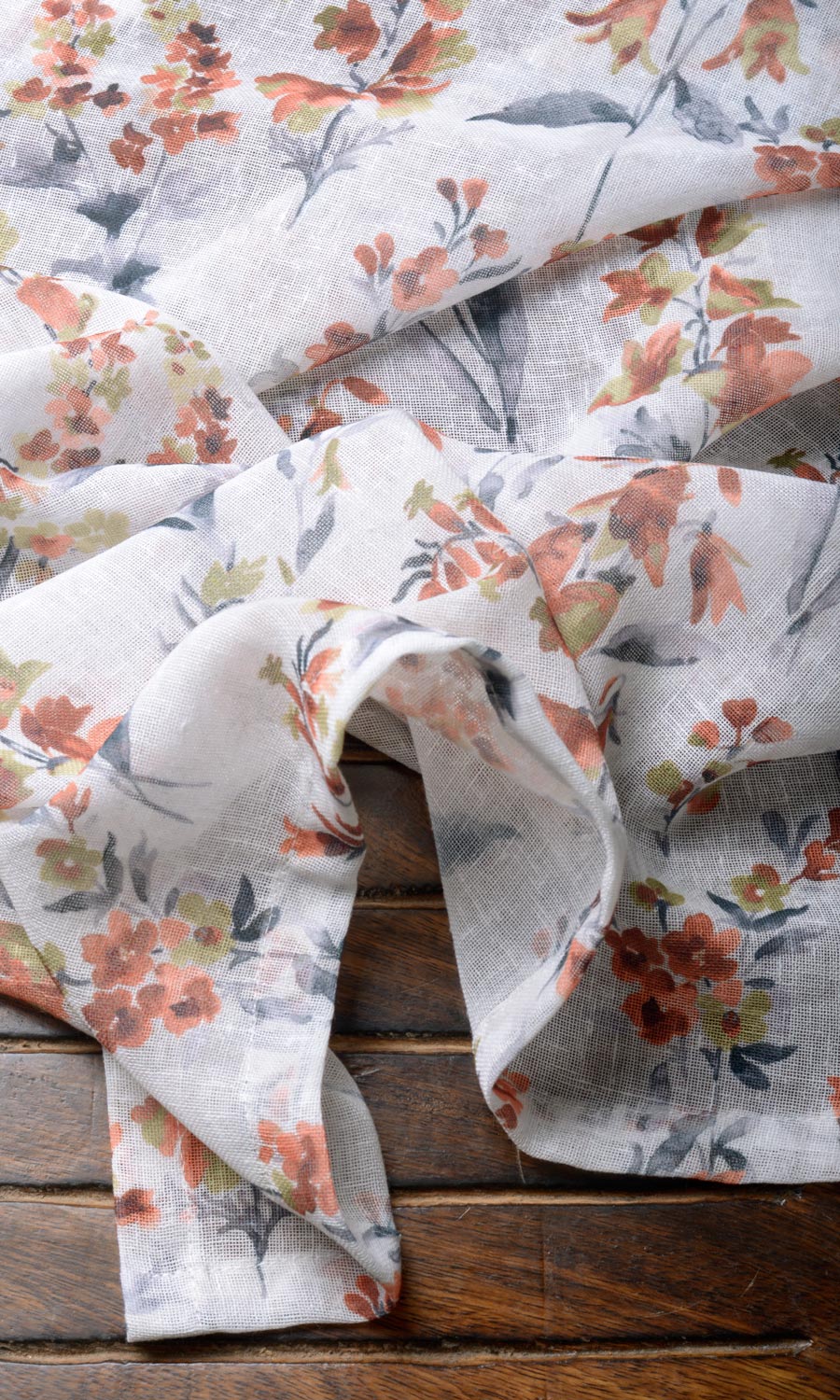 Floral Print Sheer Shades (White/ Orange) Extra Long Short Wide