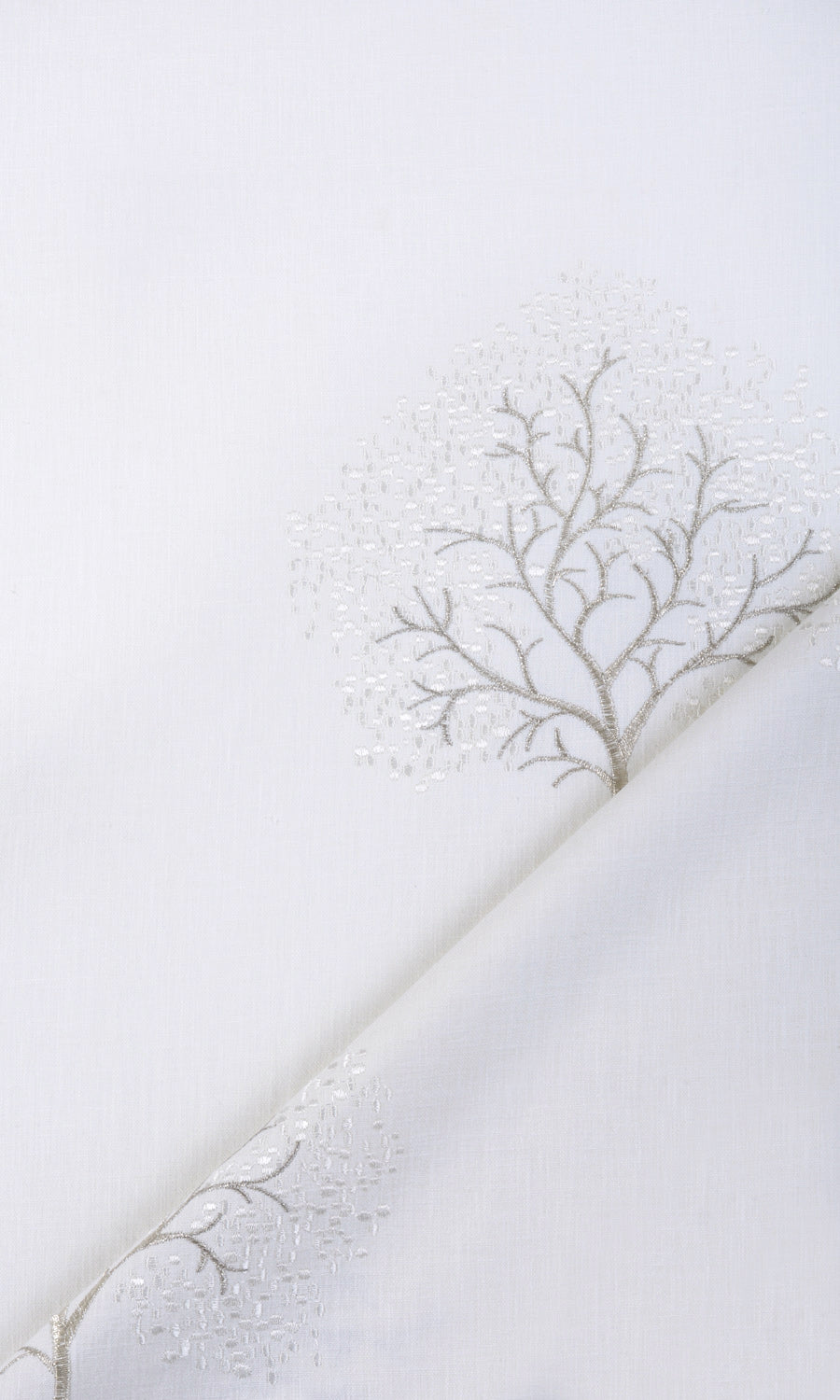Embroidery Patterned Fabric Material By the Metre (Pure White/ Gray)
