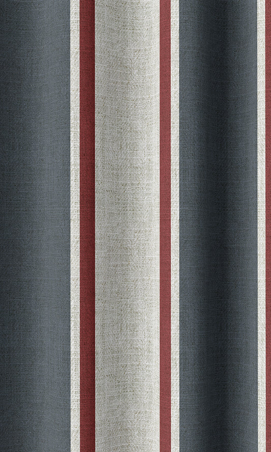 Striped Home Décor Fabric Sample (Slate Grey/ Red)