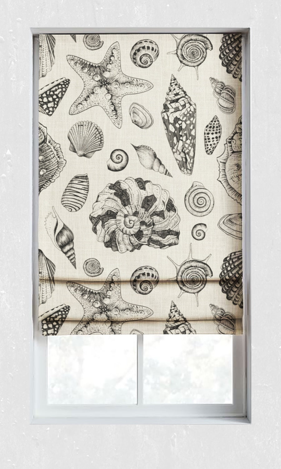 Coastal Theme Window Treatments Fabric By the Metre (Black/ Milky White)